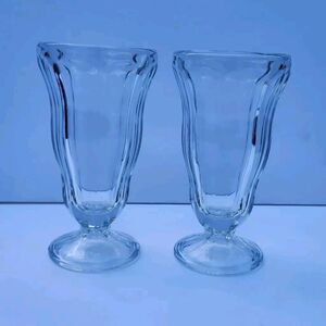 Set of 2 Anchor Hocking Vintage Clear Pressed Glass Sundae/Milkshake Glasses